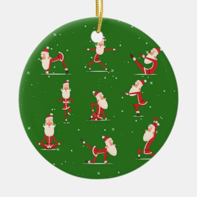 Santa Yoga Poses Ceramic Tree Decoration (Front)