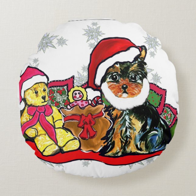 SANTA YORKIE POO ROUND CUSHION (Front)