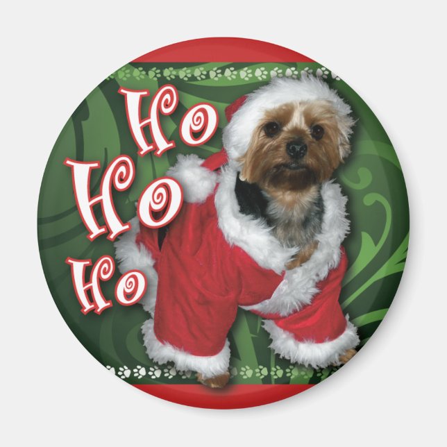 Santa Yorkie Round Magnet (Front)