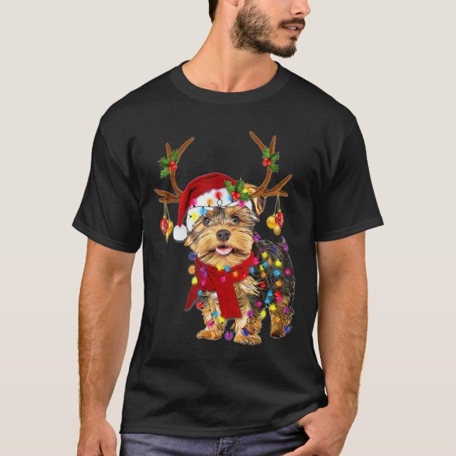 Santa yorkie terrier dog gorgeous reindeer Light T-Shirt (Front)