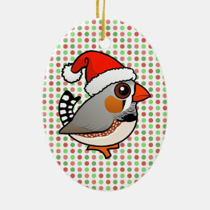 Santa Zebra Finch Ceramic Tree Decoration
