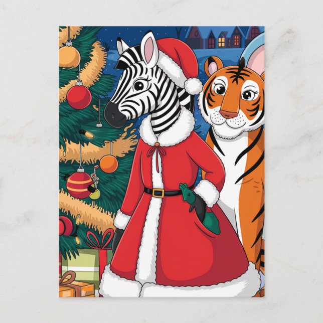Santa Zebra, Tiger Postcard (Front)