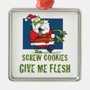 Santa Zombie Cookies Metal Tree Decoration