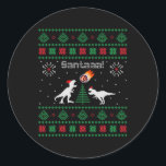 Santaaa Dinosaur Ugly Christmas Sweater  Classic Round Sticker<br><div class="desc">Santaaa Dinosaur Ugly Christmas Sweater</div>