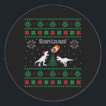 Santaaa Dinosaur Ugly Christmas Sweater  Classic Round Sticker<br><div class="desc">Santaaa Dinosaur Ugly Christmas Sweater</div>