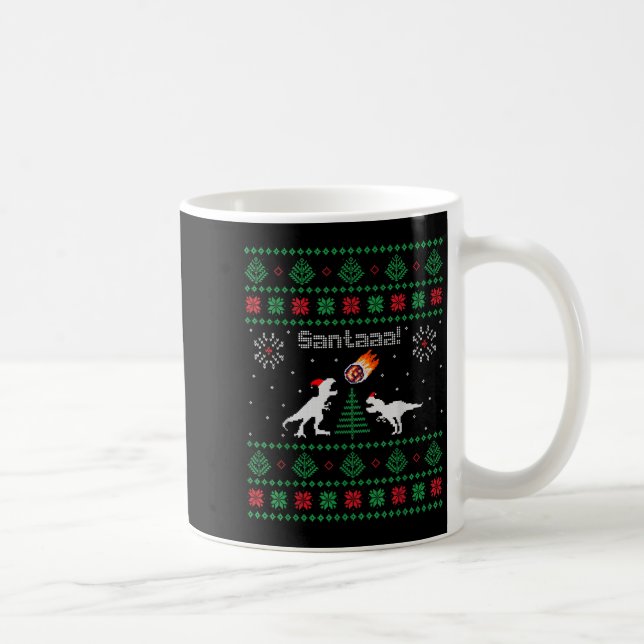 Santaaa Dinosaur Ugly Christmas Sweater  Coffee Mug (Right)