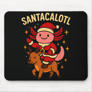 Santacalotl Santa Claus Cute Axolotl Snow Reindeer Mouse Pad