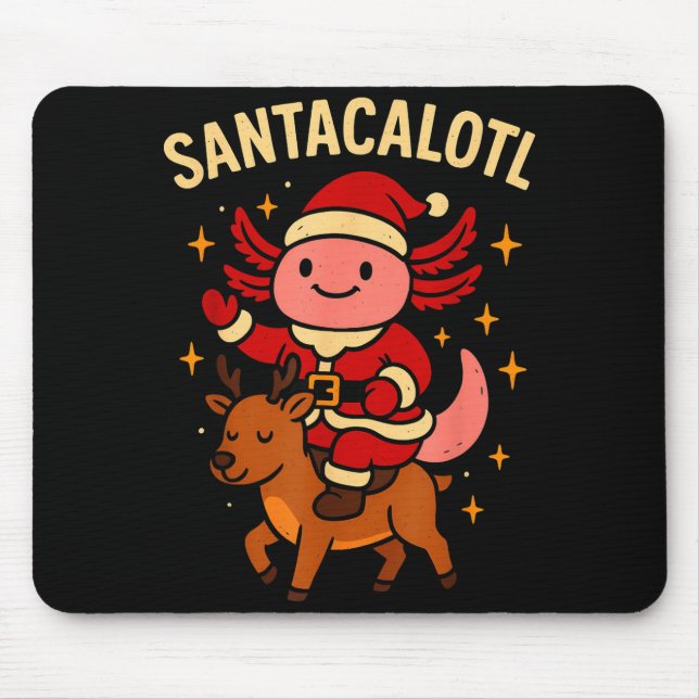 Santacalotl Santa Claus Cute Axolotl Snow Reindeer Mouse Pad (Front)