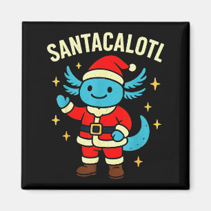 Santacalotl Santa Claus Cute Blue Axolotl New Year Magnet