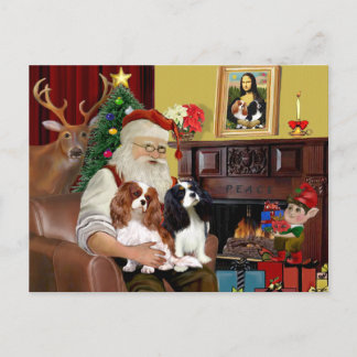 Santa's 2 Cavalier Kings Charles Holiday Postcard