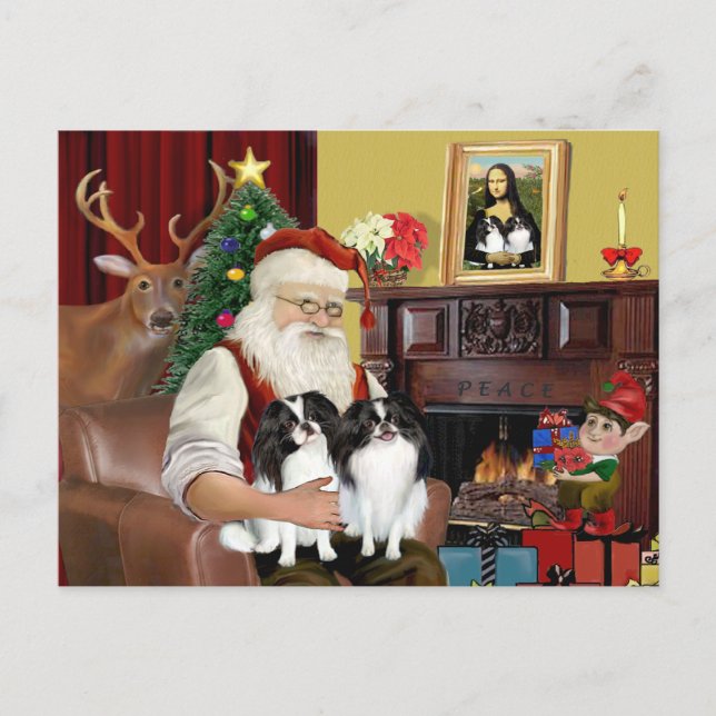 Santa's 2 Japanese Chin Holiday Postcard (Front)