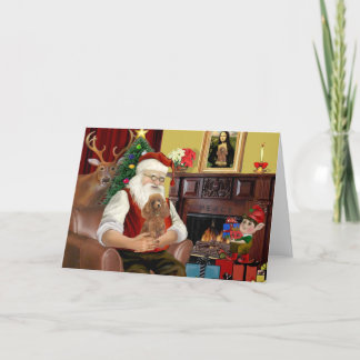 Santa's Apricot Toy /Min. Poodle Holiday Card