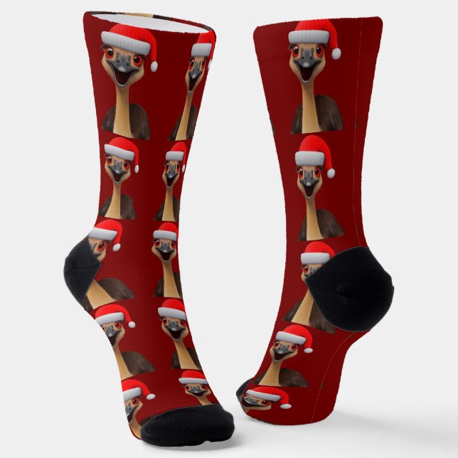 Santa's Aussie Helper - Cute Christmas Emu Socks (Angled)