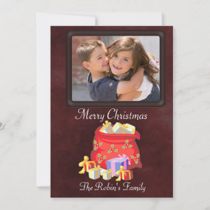 Santa's Bag Add Photo Christmas Card