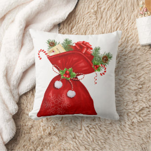 Santa's Bag Candy Cane Stripes Christmas Cushion