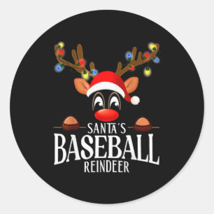 Santa's Baseball Reindeer Funny Xmas Matching Pjs  Classic Round Sticker