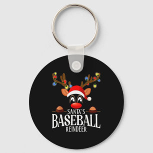 Santa's Baseball Reindeer Funny Xmas Matching Pjs Key Ring