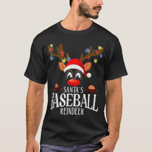 Santa's Baseball Reindeer Funny Xmas Matching Pjs  T-Shirt