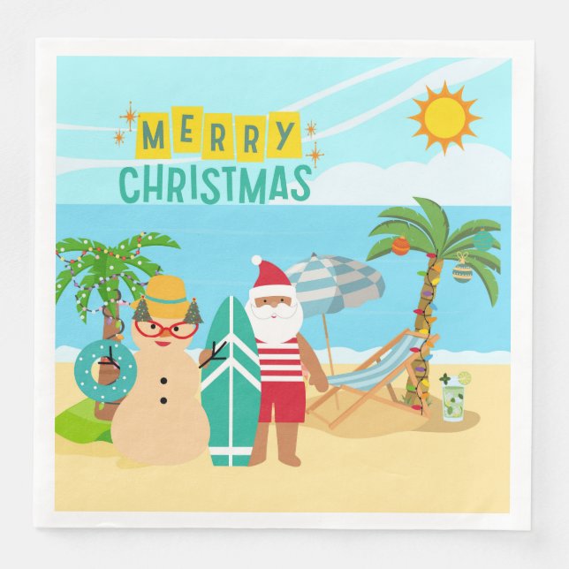 Santa's Beach Christmas Napkin (Front)