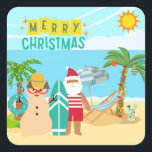 Santa's Beach Christmas Square Sticker<br><div class="desc">Cool Santa is enjoying Christmas at the beach.</div>