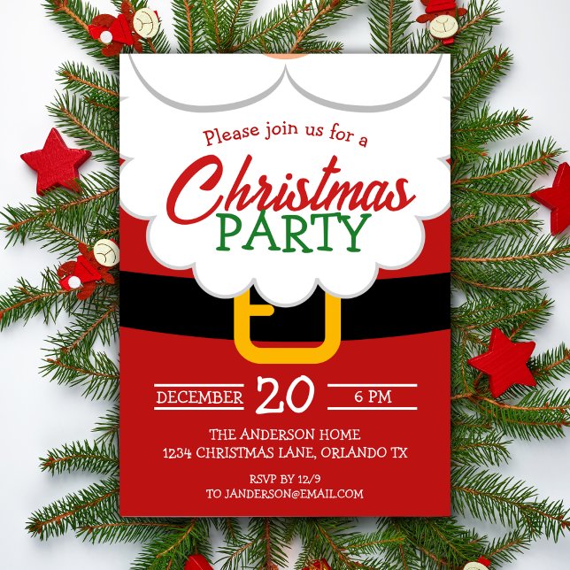 Santa's Beard And Belt Holiday Christmas Party  Invitation (Santa's Beard And Belt Holiday Christmas Party Invitation)