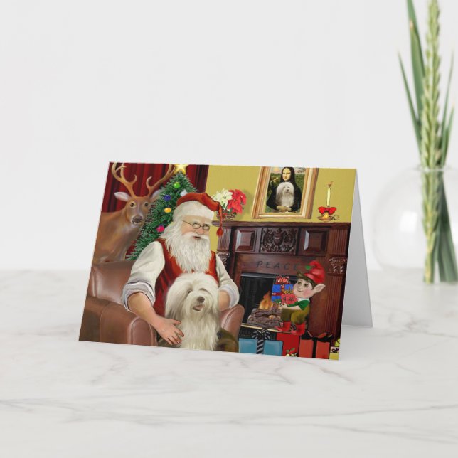 Santa's Bearded Collie (#16) Holiday Card (Front)
