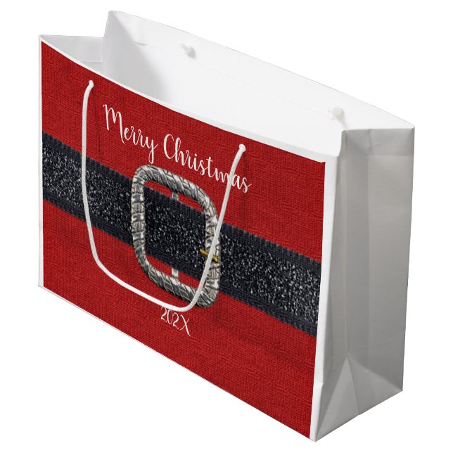 Santa's Belt Merry Christmas Large Gift Bag (Front Angled)