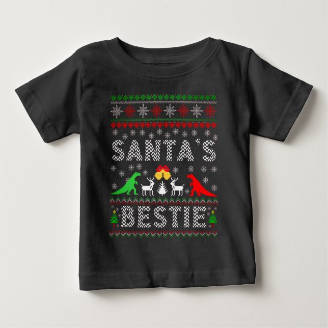 Santa's Bestie Dino Winter Christmas Ugly Sweater  (Front)