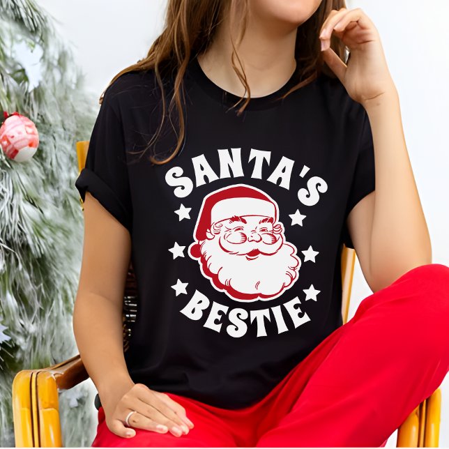 Santa's Bestie Modern Black Women's Christmas T-Shirt (Creator Uploaded)