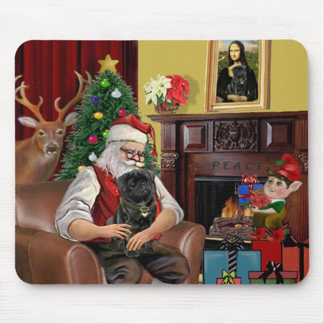 Santa's Black Pug Mouse Pad (Front)