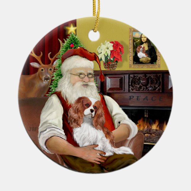 Santa's Blenheim Cavalier Ceramic Tree Decoration (Front)