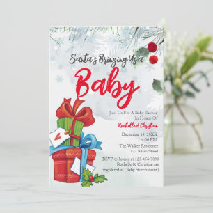Santa's Bringing Us A Baby Christmas presents Invitation