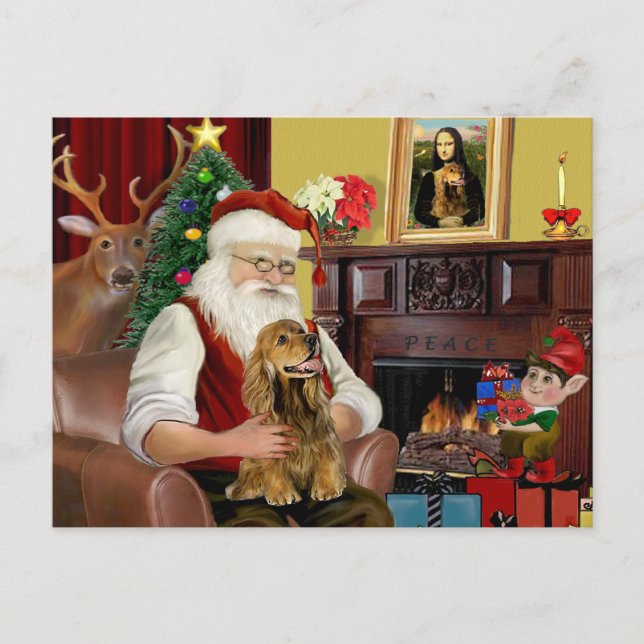Santa's Brown Cocker Spaniel Holiday Postcard (Front)