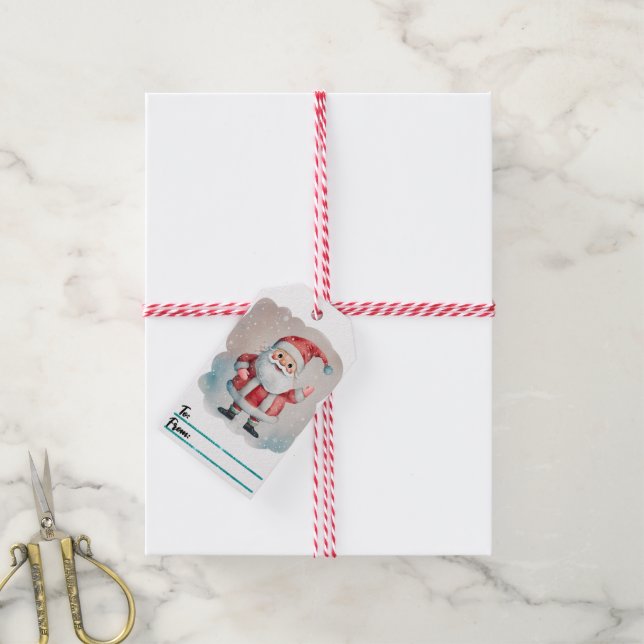 Santa's cheerful winter Christmas tag (With Twine)