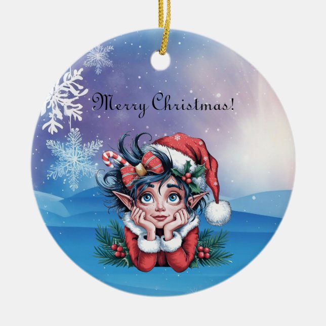 Santa's Christmas Elf Festive Ceramic Tree Decoration (Front)