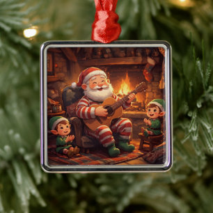 Santa's Christmas Eve Serenade: Cozy Fireplace Metal Tree Decoration