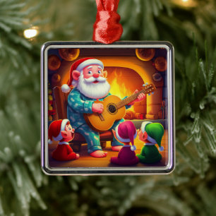 Santa's Christmas Eve Serenade: Cozy Fireplace Metal Tree Decoration
