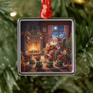 Santa's Christmas Eve Serenade: Cozy Fireplace Metal Tree Decoration