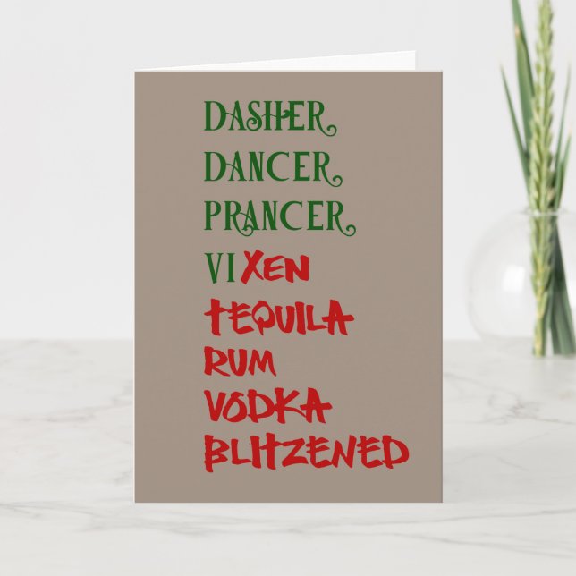 Santa's Christmas Funny Reindeer Drinking Names Card (Front)