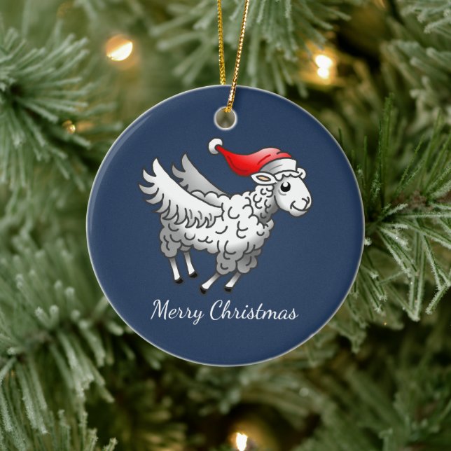 Santa's Christmas Lamb Ceramic Tree Decoration (Tree)