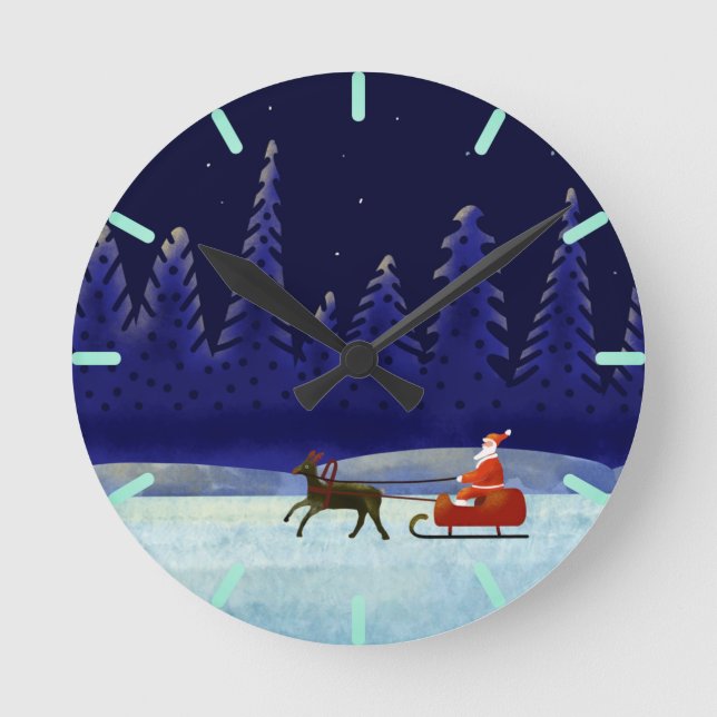 Santa's Christmas Night Trip Round Clock (Front)
