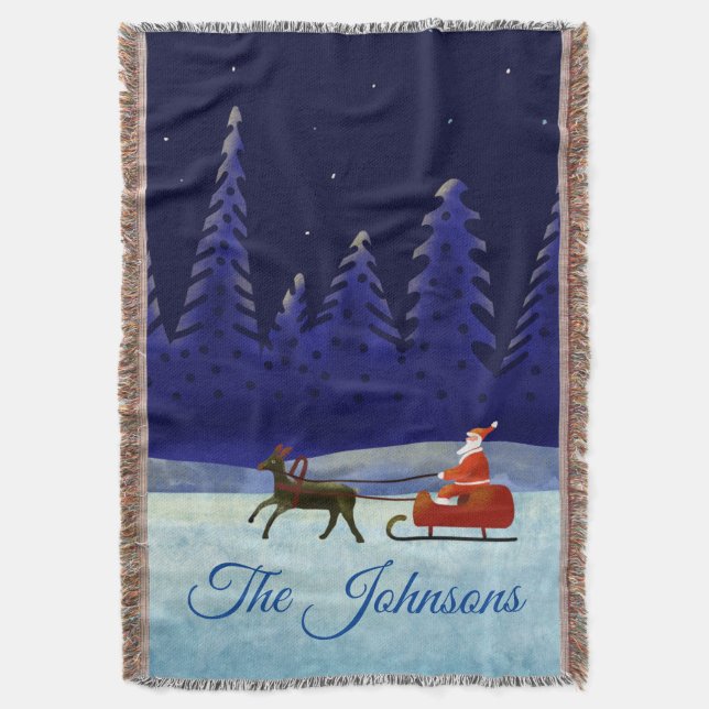 Santa's Christmas Night Trip Throw Blanket (Front Vertical)