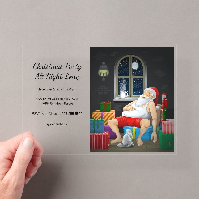 Santa's Christmas Party All Night Long Acrylic Invitations (Insitu (Handheld))