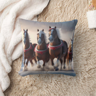 Santas Christmas Snow Horses,  Cushion