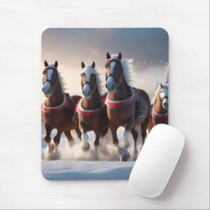 Santas Christmas Snow Horses, Mouse Pad
