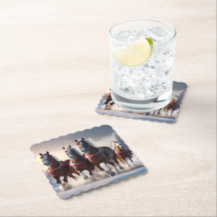 Santas Christmas Snow Horses,  Paper Coaster