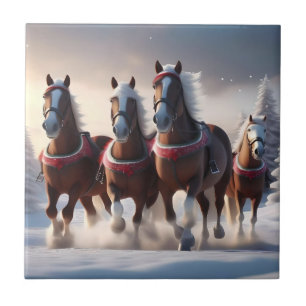 Santas Christmas Snow Horses,  Tile