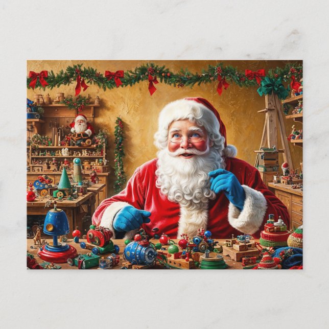 Santa's Christmas Toy Workshop  Holiday Postcard (Front)