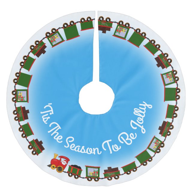 Santa's Christmas Train Brushed Polyester Tree Skirt (Front)