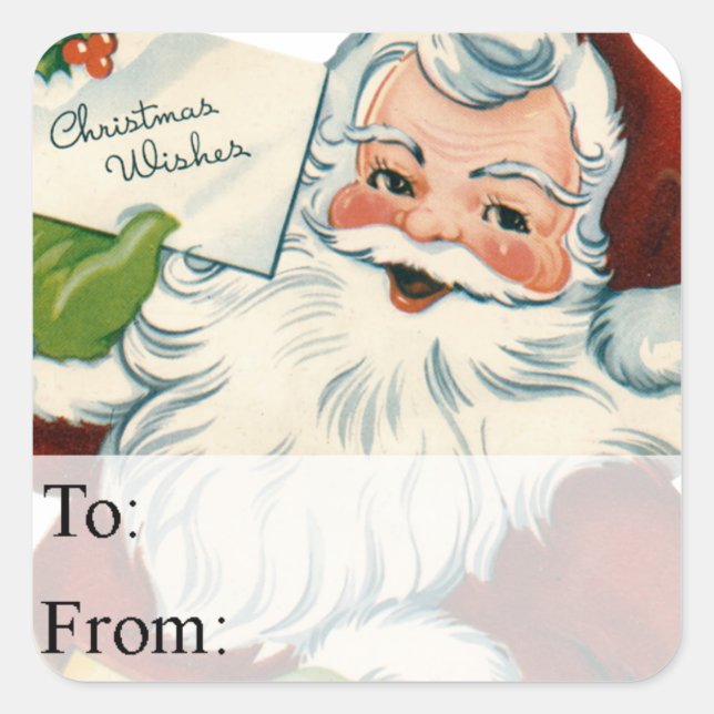 Santa's Christmas Wishes Vintage Gift Tag (Front)